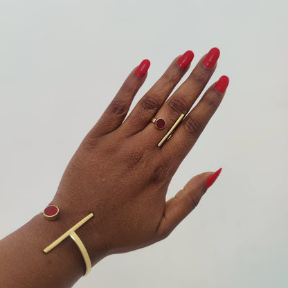 Gold Bangle and Ring Set / African brass Bracelet/ Brass Cuff bracelet/  Handcrafted