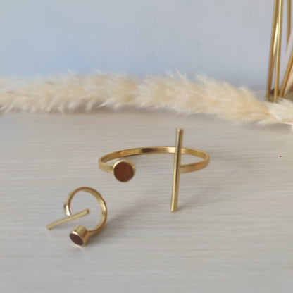 Gold Bangle and Ring Set / African brass Bracelet/ Brass Cuff bracelet/  Handcrafted