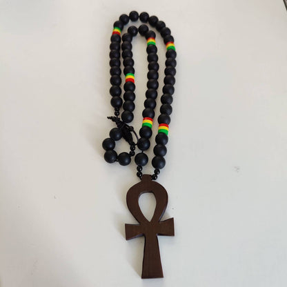 Mens Necklace/ Beaded  Necklace with Ankh Pendant
