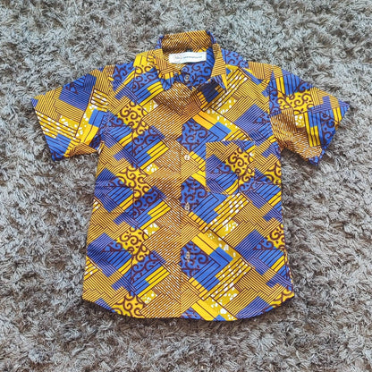 African Print Boys Shirt/ Mustard