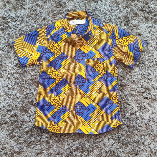African Print Boys Shirt/ Mustard